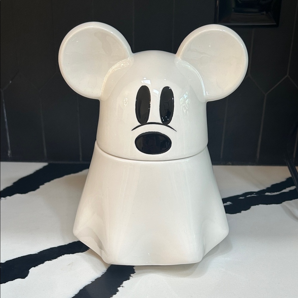 Disney Mickey Mouse Sculpted Ceramic Ghost Candy Bowl with lid